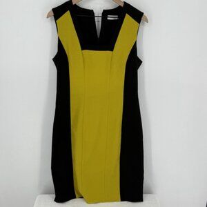 Calvin Klein Colorblock Sheath Dress, Chartreuse/Black Women's Size 10 No Belt